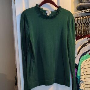J. Crew Emerald Ruffle Neck Sweater